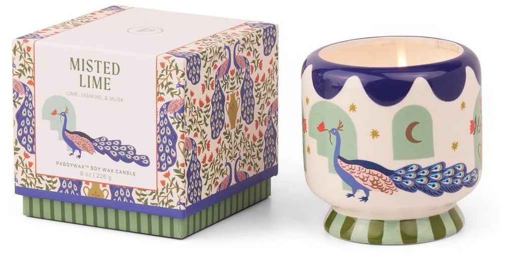 Adopo 8 oz Peacock Ceramic Candle - Misted Lime