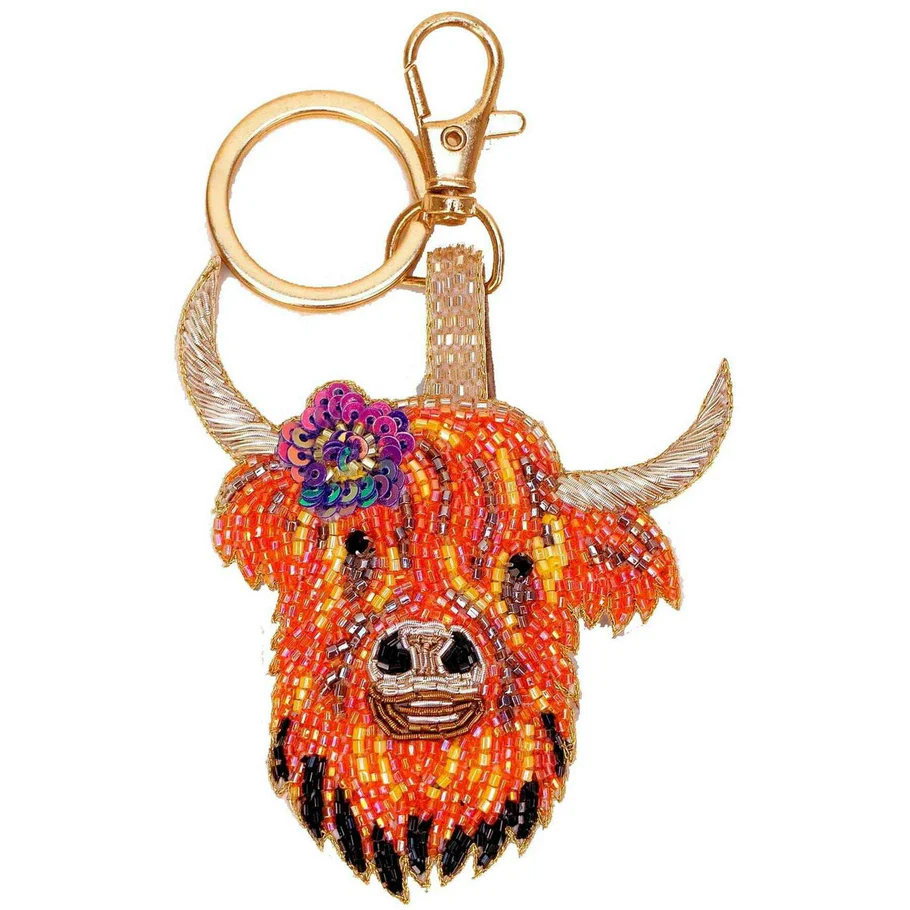 Highland Cow Beaded Keychain