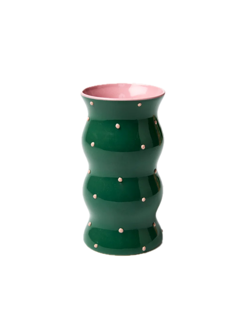 Palma Vase Green Pink Dotty