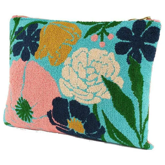 Cotton tufted pouch - Blue Blooms