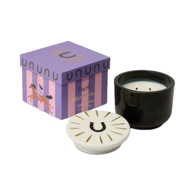 Charmed 8oz Black Glass w/ Horseshoe Ceramic Lid & Printed Box - Tabac & Pine