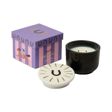 Charmed 8oz Black Glass w/ Horseshoe Ceramic Lid & Printed Box - Tabac & Pine