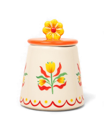 Retro Folk Stoneware Hand Painted Sugar Pot