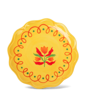 Retro Folk Stoneware Hand Painted Plate