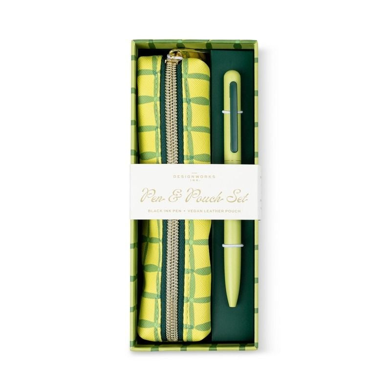 Pen & Pouch Set - Green Lattice