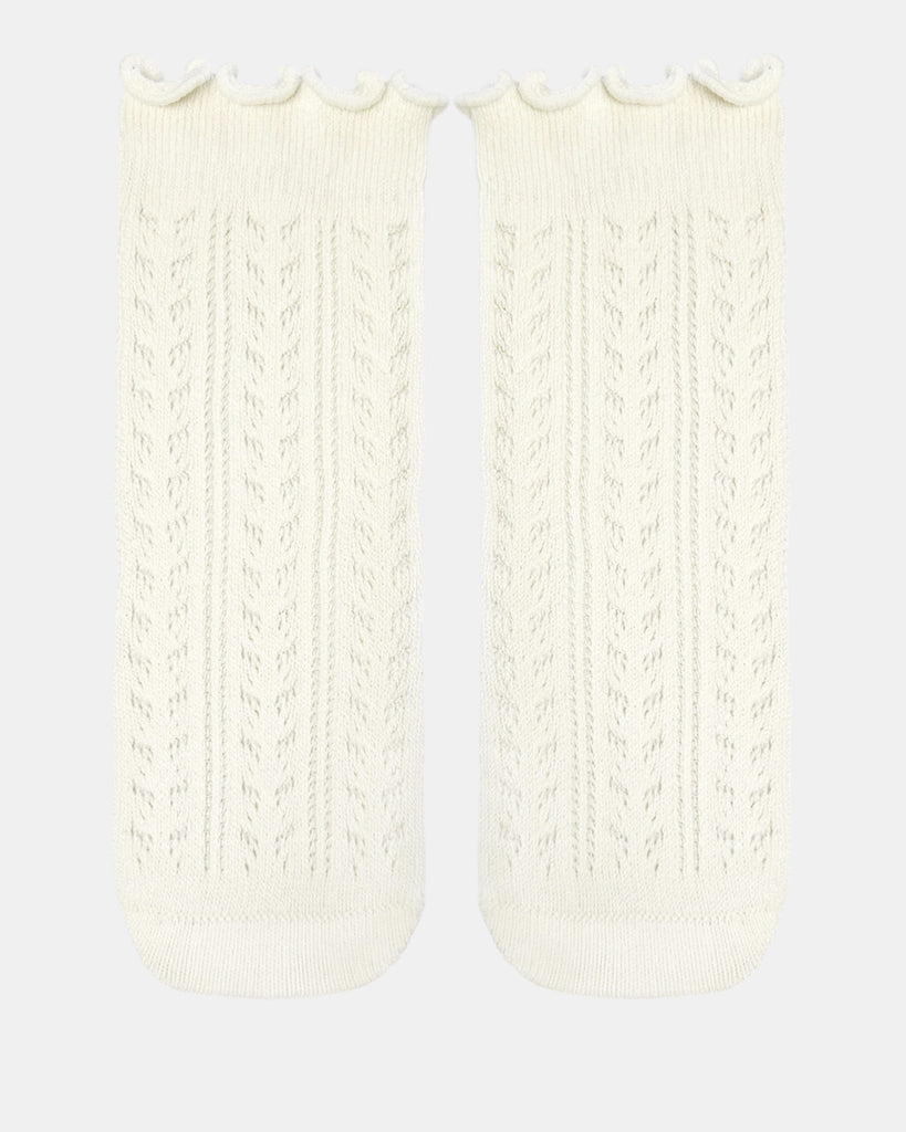 Organic Socks Knee Frilly Lace/ Cream / 6 to 12 Months