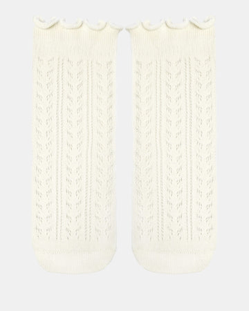 Organic Socks Knee Frilly Lace/ Cream / 1 to 2 Years