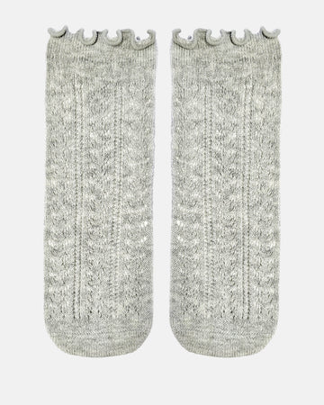 Organic Socks Knee Frilly Lace/ Fog / 6 to 12 Months