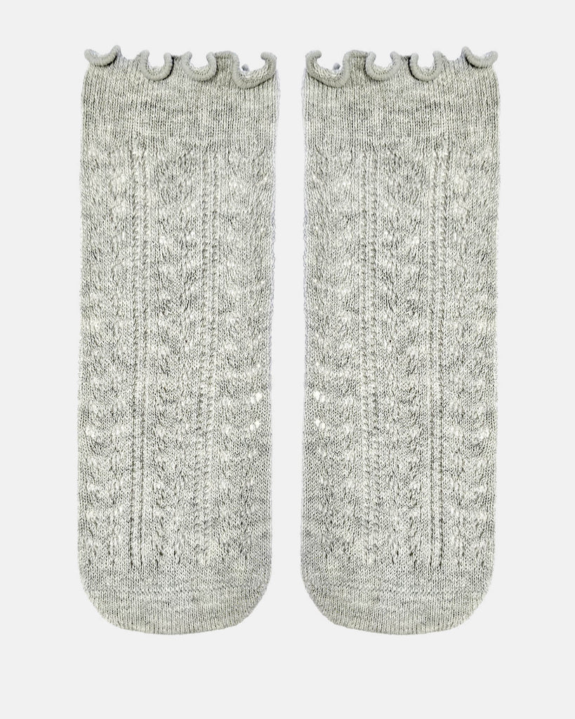 Organic Socks Knee Frilly Lace/ Fog / 1 to 2 Years