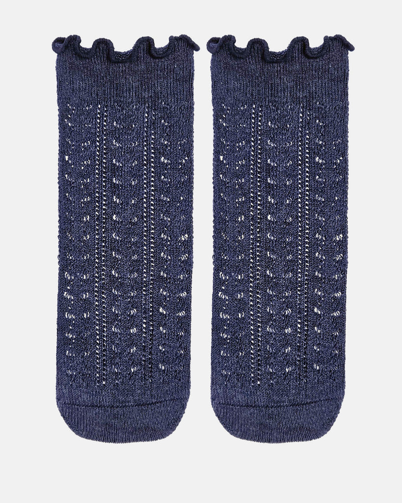 Organic Socks Knee Frilly Lace/ Ink / 6 to 12 Months