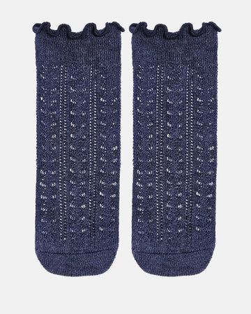 Organic Socks Knee Frilly Lace/ Ink / 6 to 12 Months