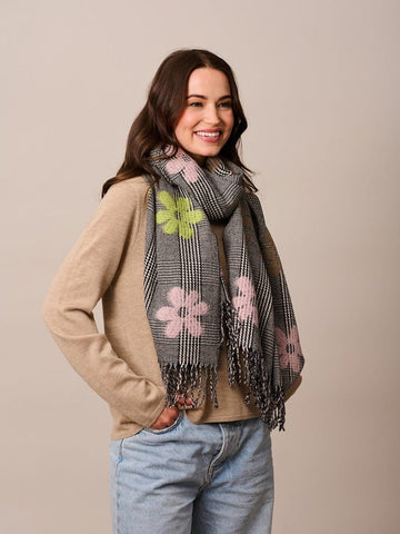 Black Check Pastel Daisy Pop Scarf