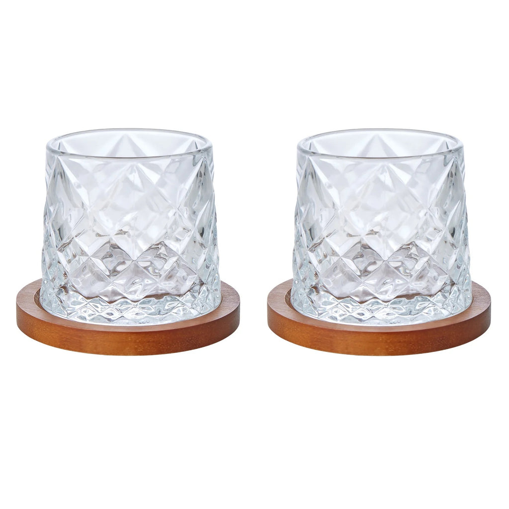 Etched Whisky Glasses with Coasters 2pcs Set Clear