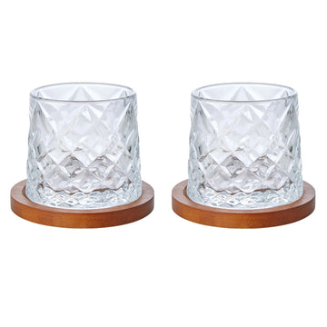 Etched Whisky Glasses with Coasters 2pcs Set Clear
