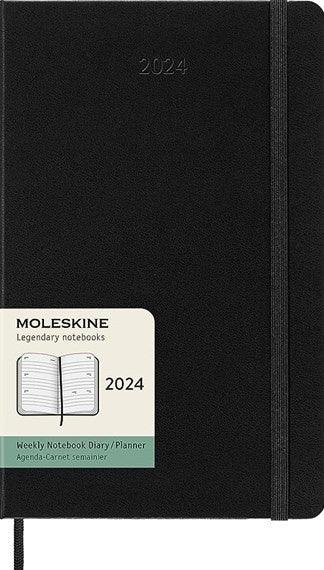 2024 - 12 Month Weekly Horizontal Hard Cover Diary - Large - Black - Handworks Nouveau Paperie