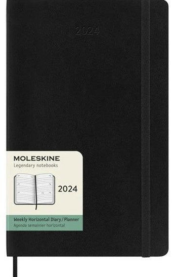 2024 - 12 Month Weekly Horizontal Soft Cover Diary - Large - Black - Handworks Nouveau Paperie