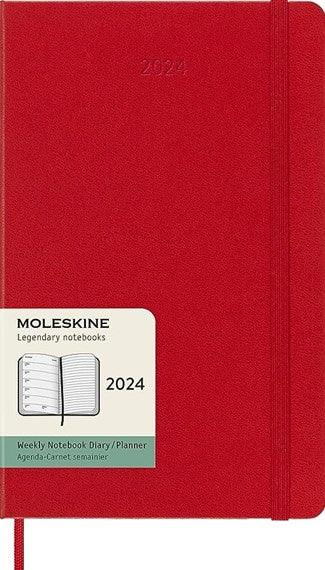2024 - 12 Month Weekly Notebook Hard Cover Diary - Large - Scarlet Red - Handworks Nouveau Paperie