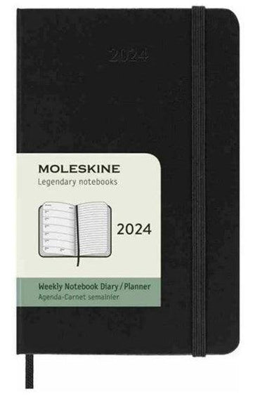 2024 - 12 Month Weekly Notebook Hard Cover Diary - Pocket - Black - Handworks Nouveau Paperie