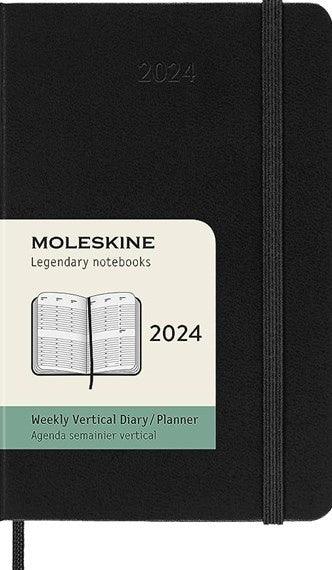 2024 12 Month Weekly Vertical Hard Cover Diary - Pocket - Black - Handworks Nouveau Paperie