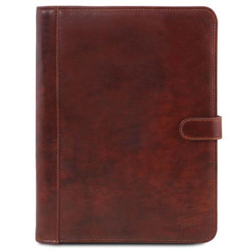 Adriano Leather document case with button closure - Brown - Handworks Nouveau Paperie