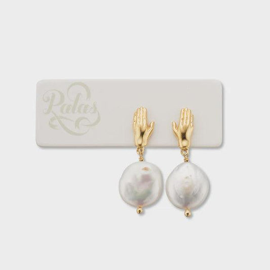 Aristotle Hand and Pearl Earrings - Handworks Nouveau Paperie
