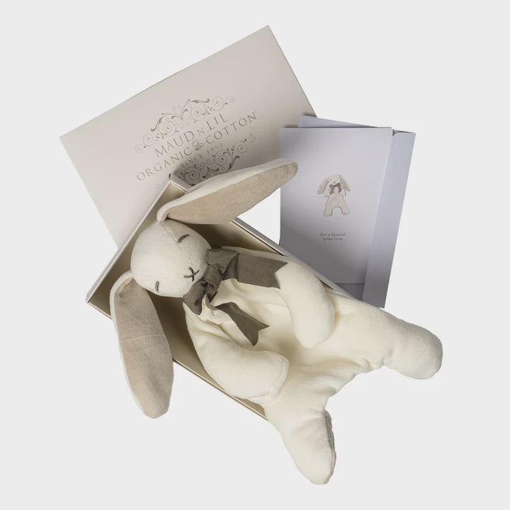 Bunny Comforter Toy - Organic Cotton - Baby Gift Boxed - White/ Ash Grey