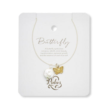 Butterfly & Pearl Amulet Necklace - Handworks Nouveau Paperie