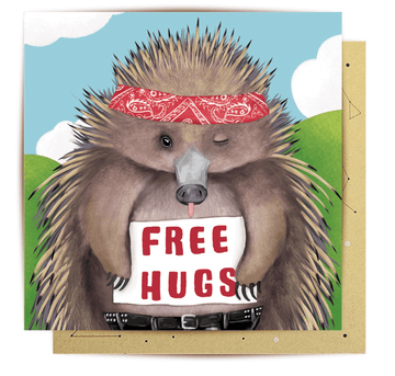 Card Free Hugs Echidna - Handworks Nouveau Paperie