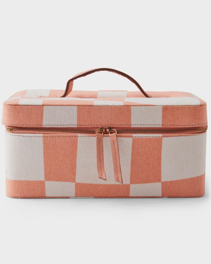 Checkerboard Pink and White Toiletry Case - Handworks Nouveau Paperie