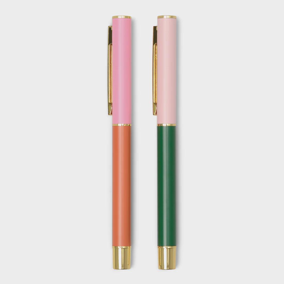 Color Block Pens - Set of 2 - Red Orange + Emerald - Handworks Nouveau Paperie
