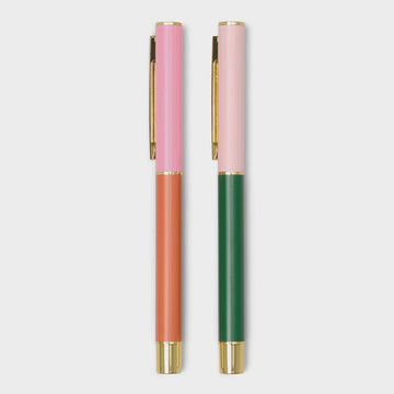 Color Block Pens - Set of 2 - Red Orange + Emerald - Handworks Nouveau Paperie