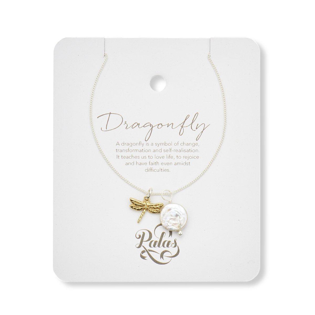 Dragonfly & Pearl Amulet Necklace - Handworks Nouveau Paperie