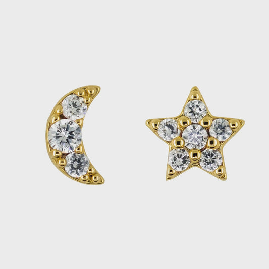 Earring Diamante Star and Moon - Handworks Nouveau Paperie