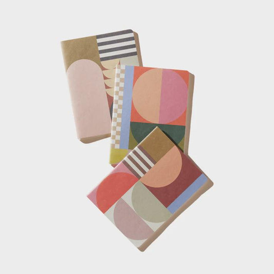 Flex Notebooks Saddle Stitch Spine - Set of 3 - Mod Geo - Handworks Nouveau Paperie