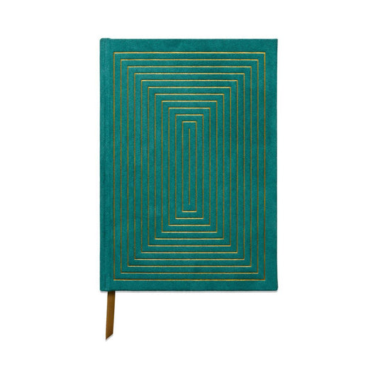 Hard Cover Suede Cloth Journal With Pocket - Linear Boxes Green - Handworks Nouveau Paperie