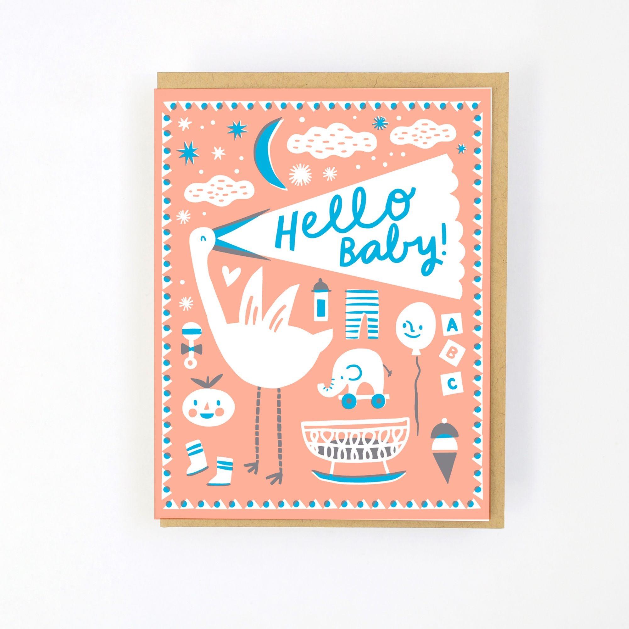 Hello Lucky - Single Card - Hello Baby - Handworks Nouveau Paperie