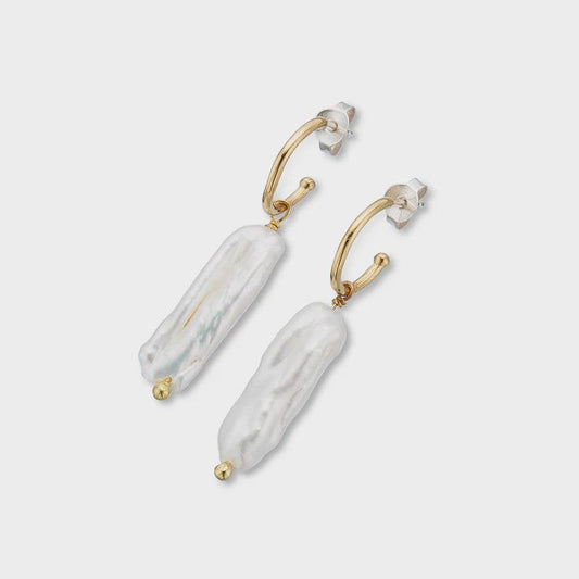 Lunar Pearl Drop Hoop Earrings - Handworks Nouveau Paperie