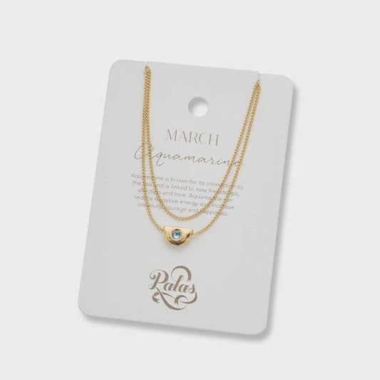 March aquamarine birthstone necklace 18k gold plated - Handworks Nouveau Paperie