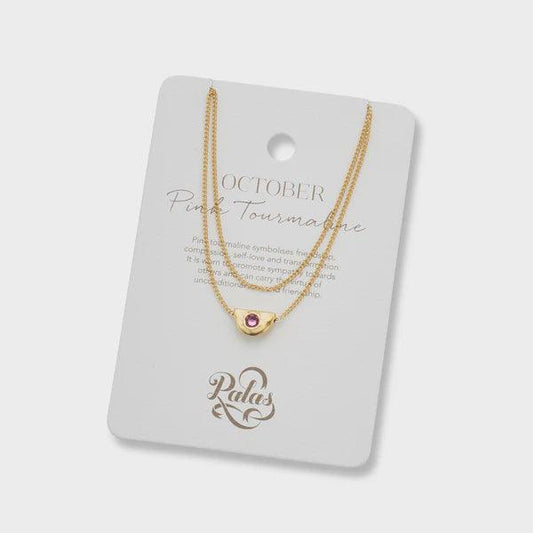 October pink tourmaline birth necklace 18k gold plated - Handworks Nouveau Paperie