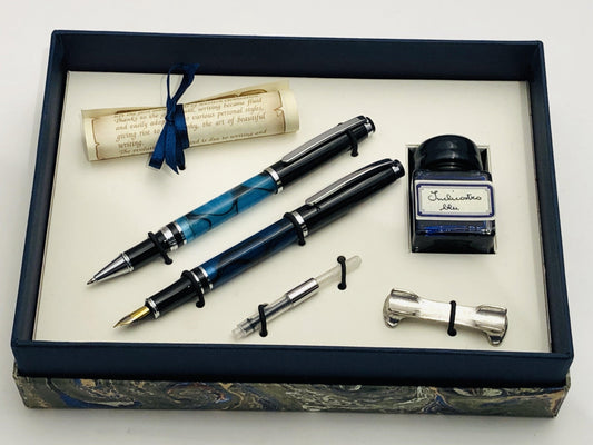 Pen Set Blue - Fountain and Rollerball - Handworks Nouveau Paperie