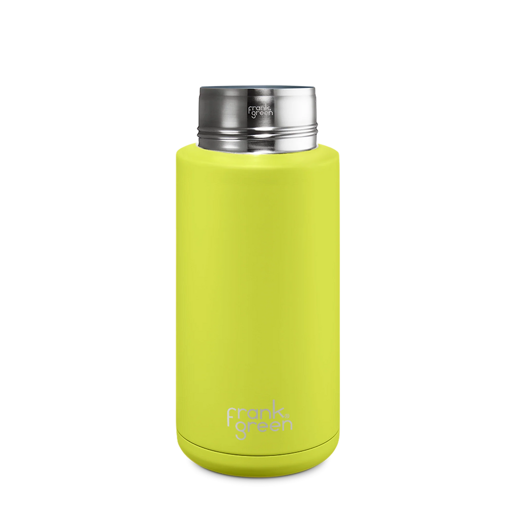 Reusable Stainless Steel Ceramic Bottle - 34oz with Straw Lid - Handworks Nouveau Paperie