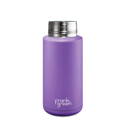Reusable Stainless Steel Ceramic Bottle - 34oz with Straw Lid - Handworks Nouveau Paperie