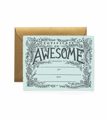 Rifle Paper Co - Single Card - Certificate of Awesome - Handworks Nouveau Paperie