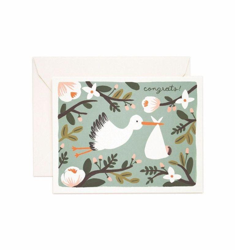 Rifle Paper Co - Single Card - Congratulations Stork - Handworks Nouveau Paperie
