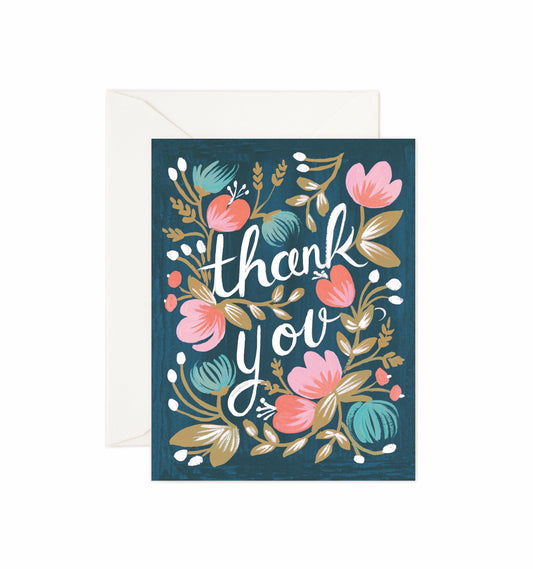 Rifle Paper Co - Single Card - Midnight Garden Thank You - Handworks Nouveau Paperie