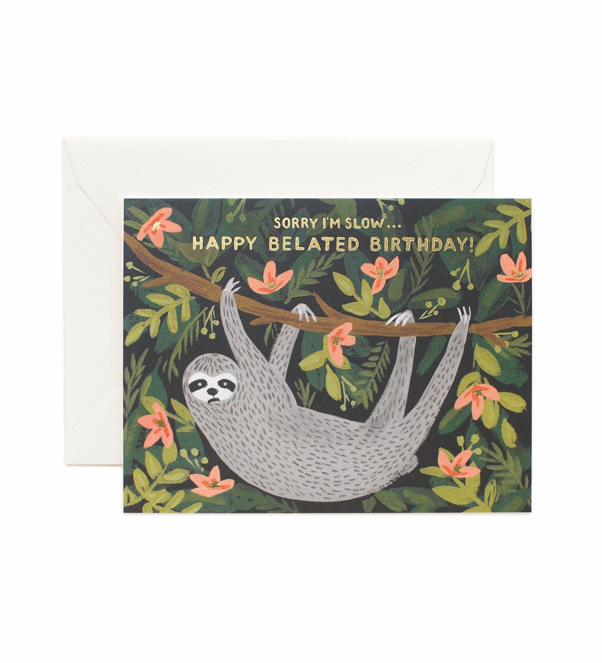 Rifle Paper Co - Single Card - Sloth Belated Birthday - Handworks Nouveau Paperie