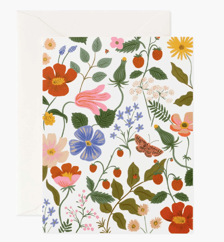 Rifle Paper Co - Single Card - Strawberry Fields Cream - Handworks Nouveau Paperie