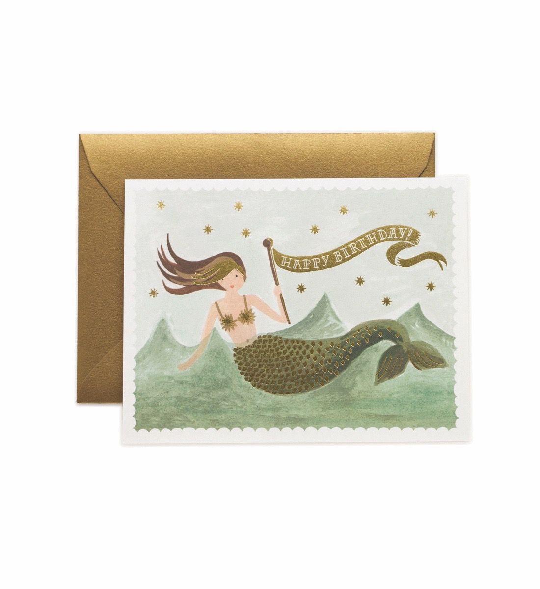Rifle Paper Co - Single Card - Vintage Mermaid Birthday - Handworks Nouveau Paperie