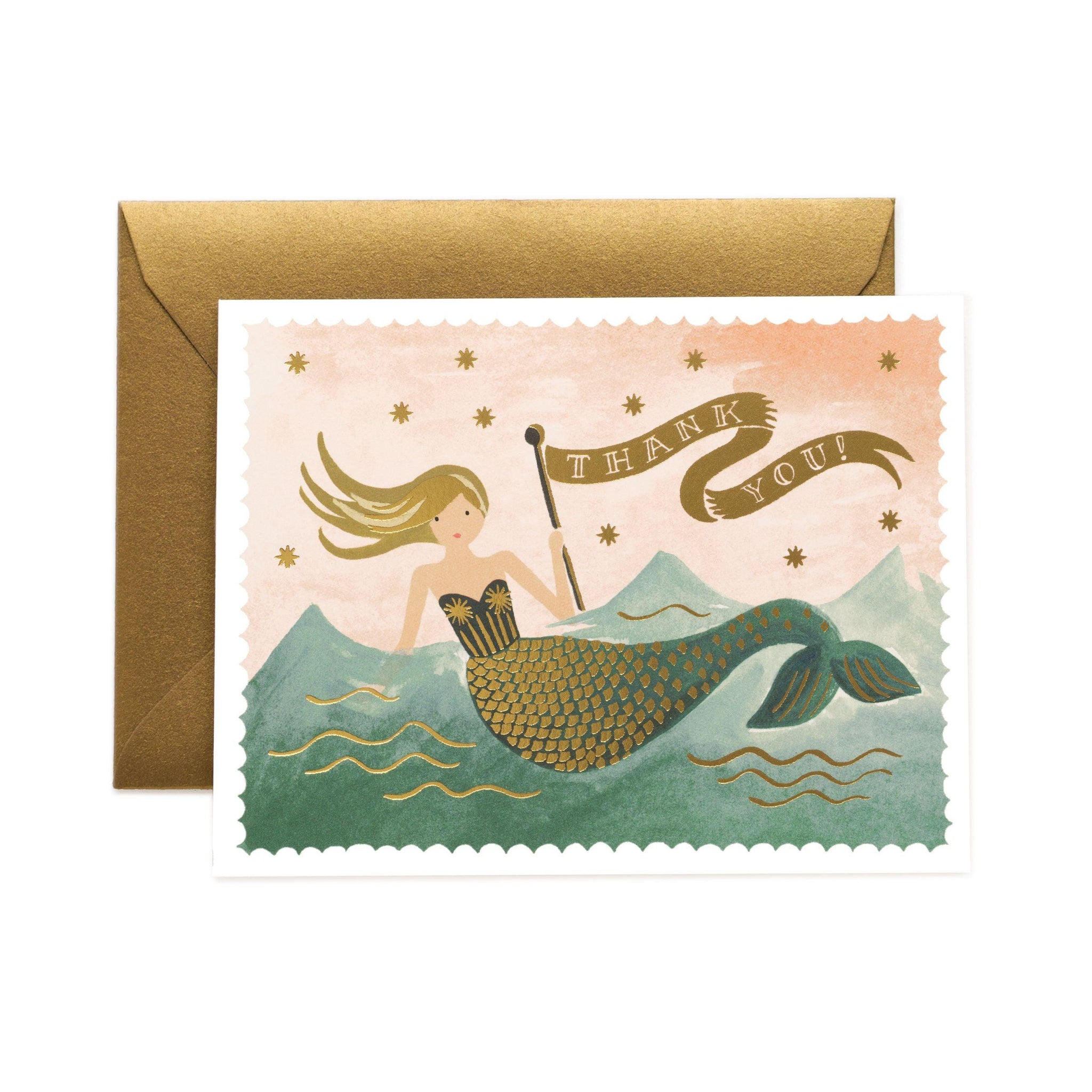 Rifle Paper Co - Single Card - Vintage Mermaid Thank You - Handworks Nouveau Paperie