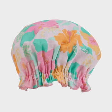 Shower Cap - Linen - Hibiscus - Handworks Nouveau Paperie